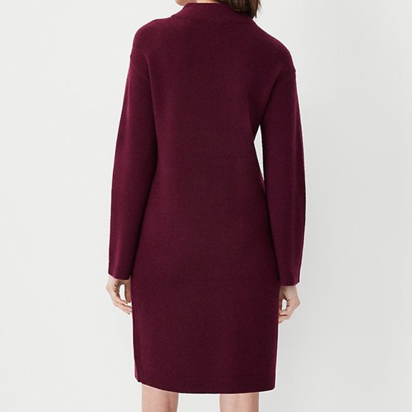NWT-XL- Ann Taylor Cashmere Mock Neck Sweater Dress -Intense Burgundy - Picture 2 of 2